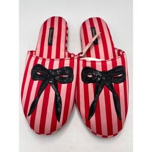 Victoria's Secret Signature Satin Pink&Red Striped Slippers.  Women's Size M NEW